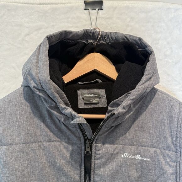 Eddie Bauer Coat Jacket Kids Youth Boys XL 16 Gray Puffer Hooded Winter - Picture 3 of 10